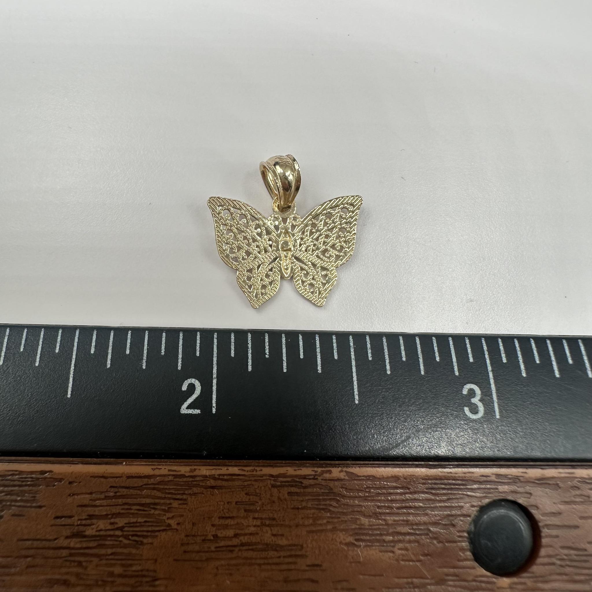 Ciondolo a forma di farfalla in oro giallo 14kt - Tuffo bianco bicolore, 0,54g, nuovo in vendita 1