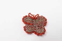 Butterfly Pendant in Silver and Coral