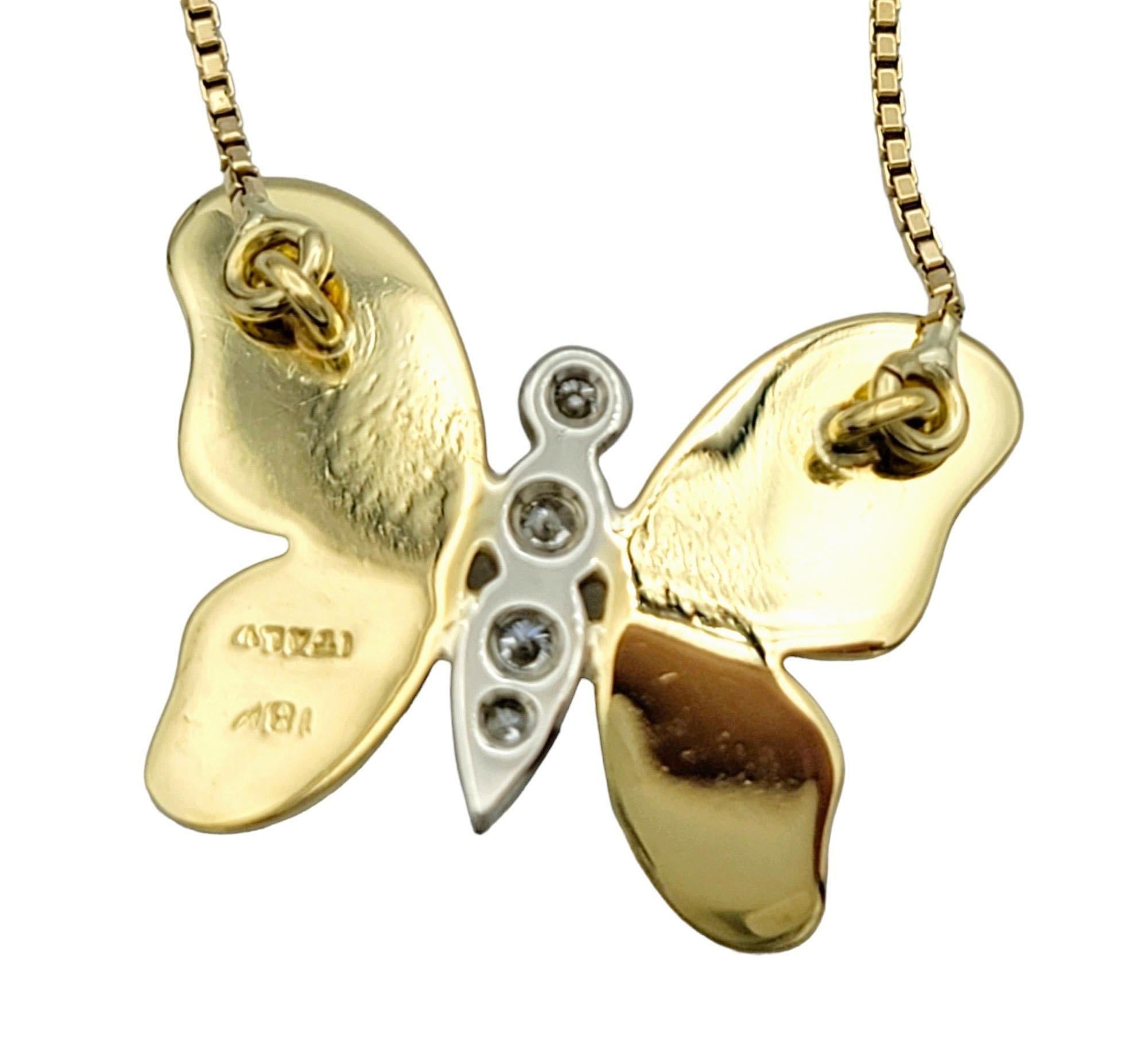 Butterfly Pendant Necklace with Diamonds Set in Polished 18 Karat Yellow Gold For Sale 1