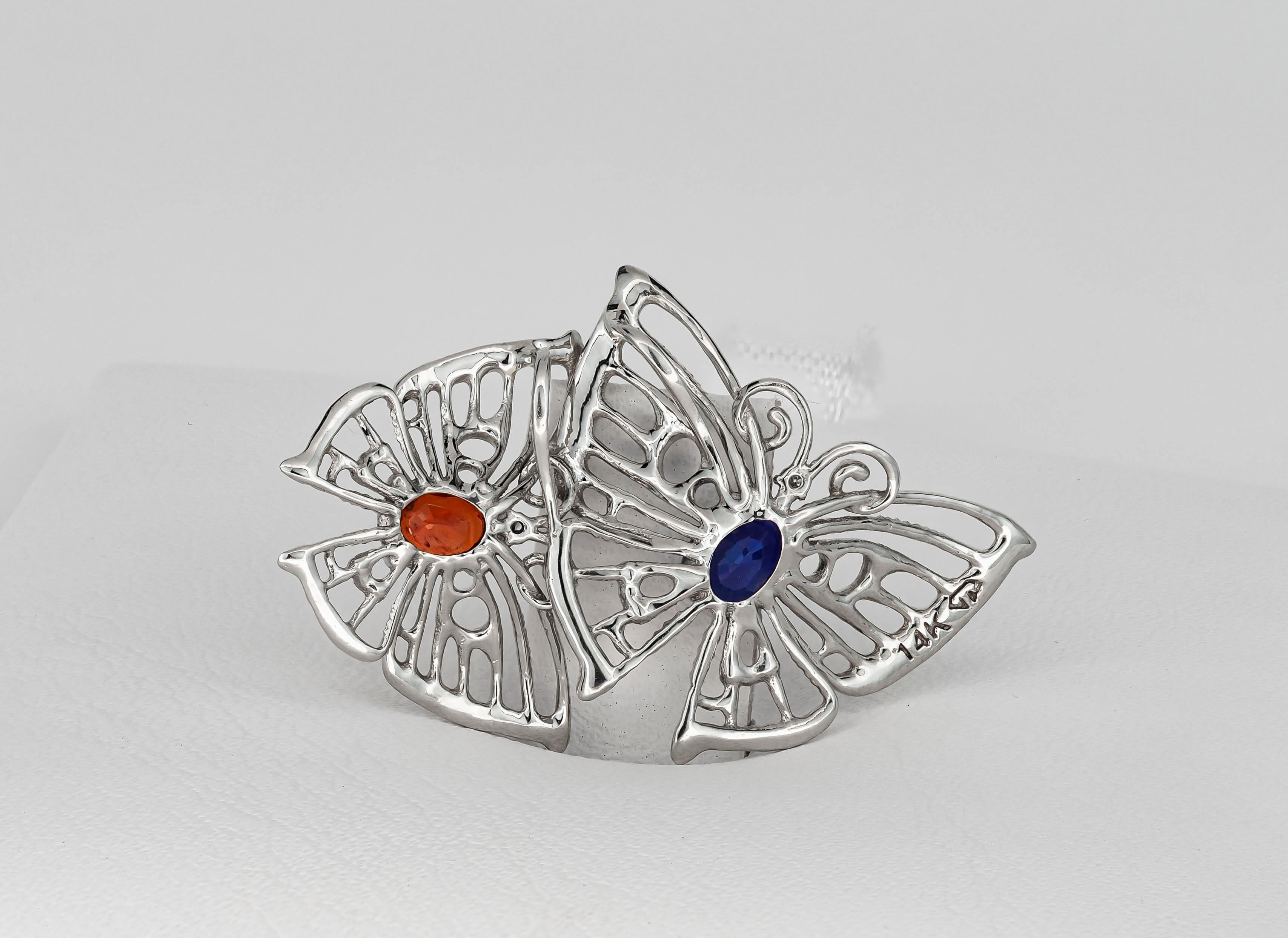 Women's Butterfly pendant with sapphires in 14k gold.  For Sale