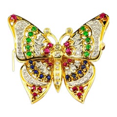 Butterfly Pin/Pendant with Fine Diamonds, Rubies, Sapphires and Emeralds