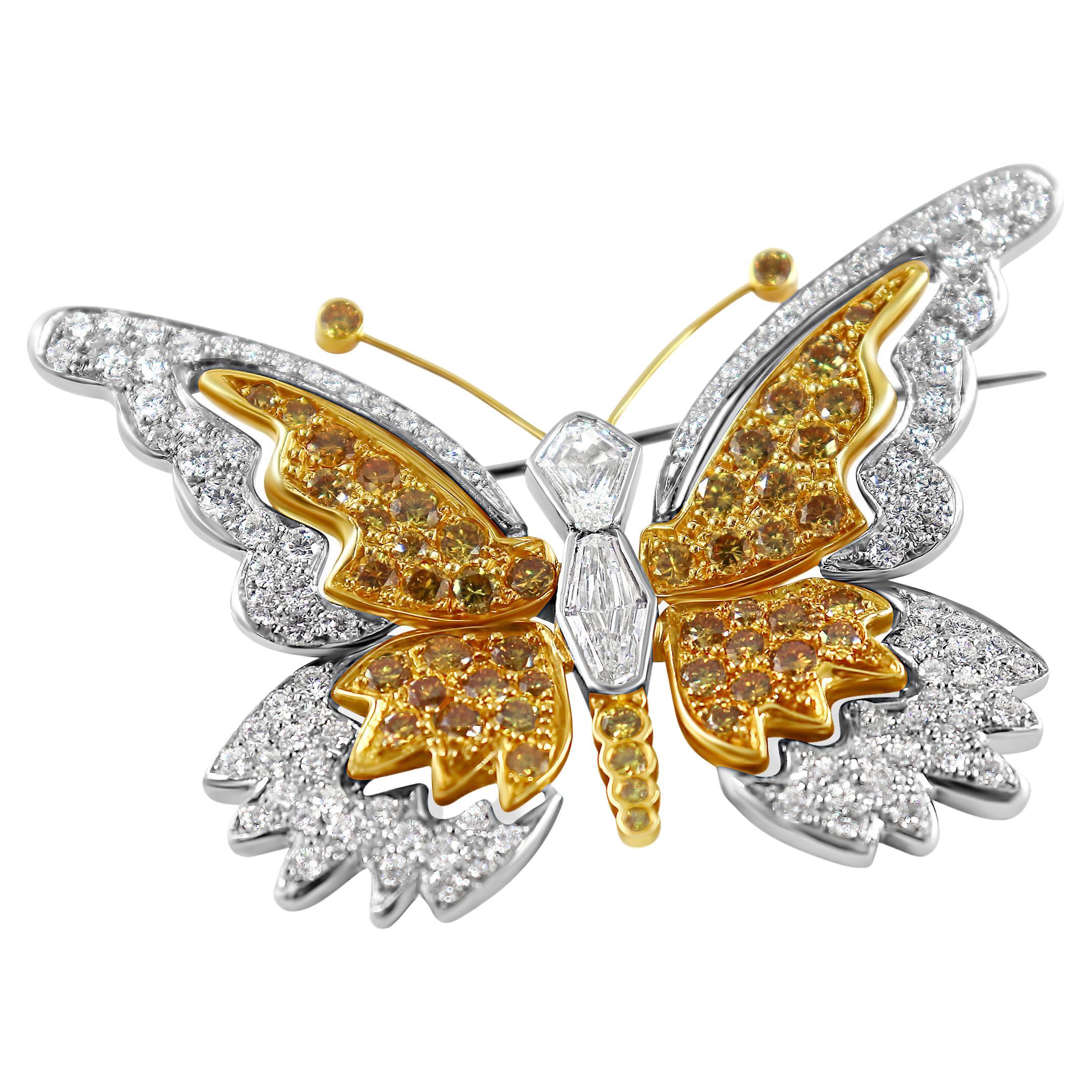 Schmetterlingsnadel mit weißen und ausgefallenen, intensiv gelben Diamanten  im Angebot
