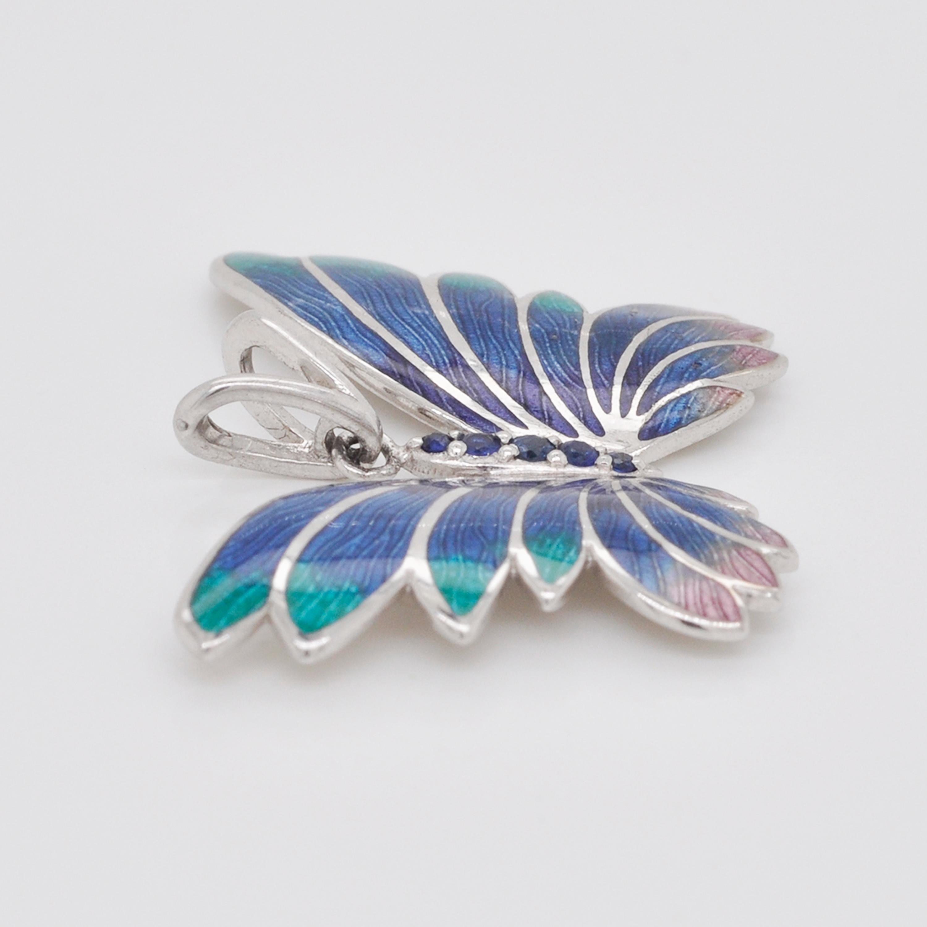 Women's Butterfly Plique-à-Jour Enamel Pendant Necklace Sterling Silver