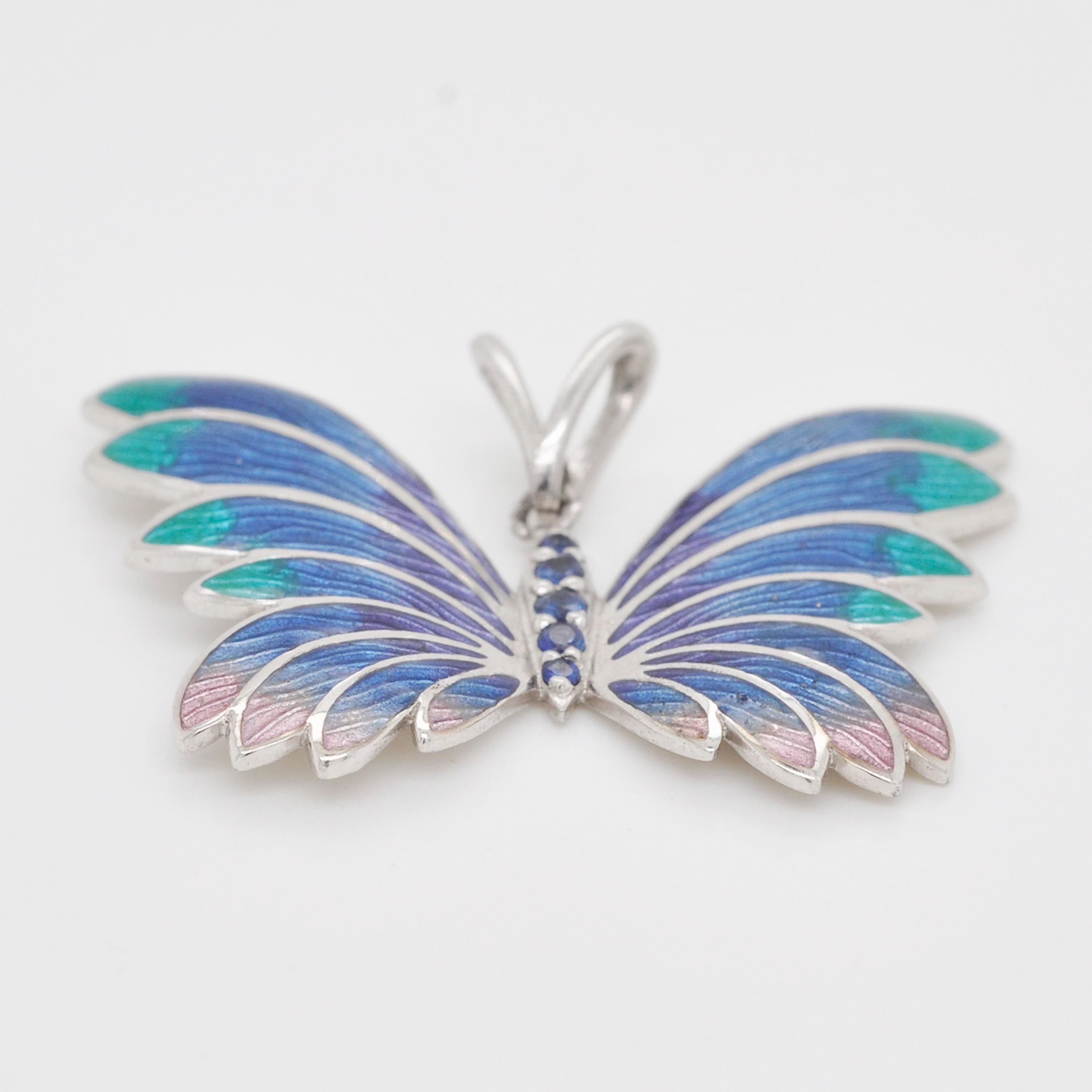 Butterfly Plique-à-Jour Enamel Pendant Necklace Sterling Silver 1