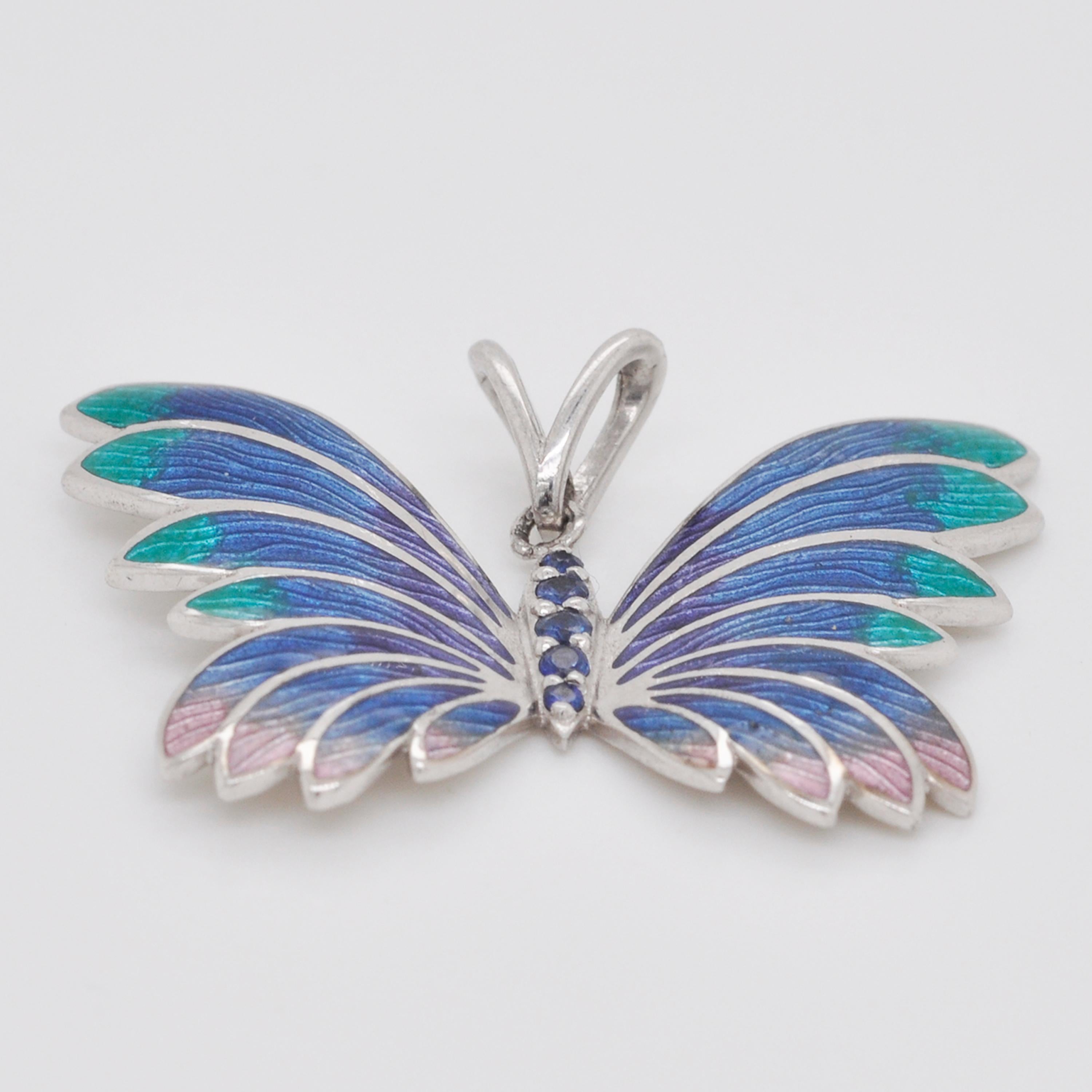 Butterfly Plique-à-Jour Enamel Pendant Necklace Sterling Silver 2