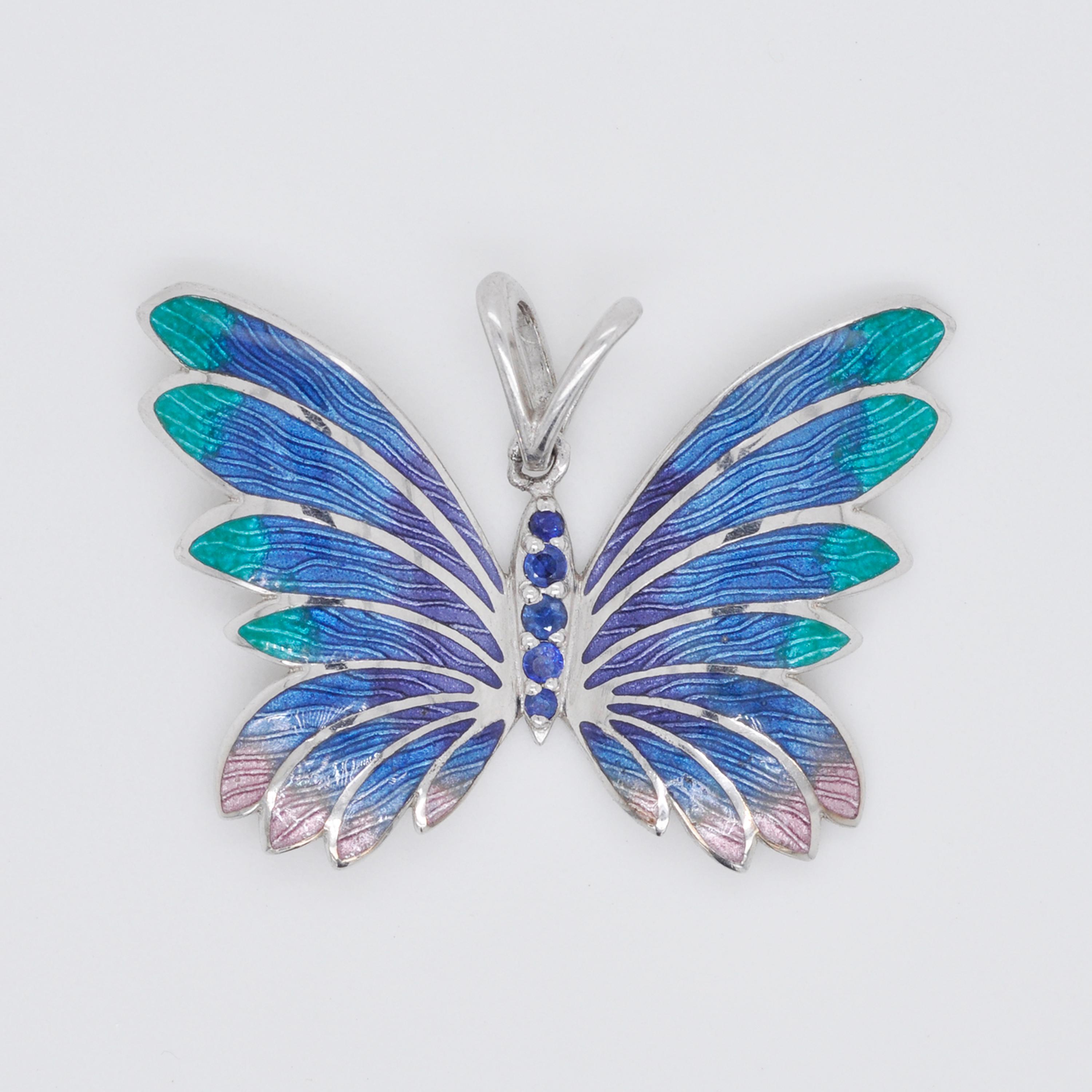 Butterfly Plique-à-Jour Enamel Pendant Necklace Sterling Silver 3