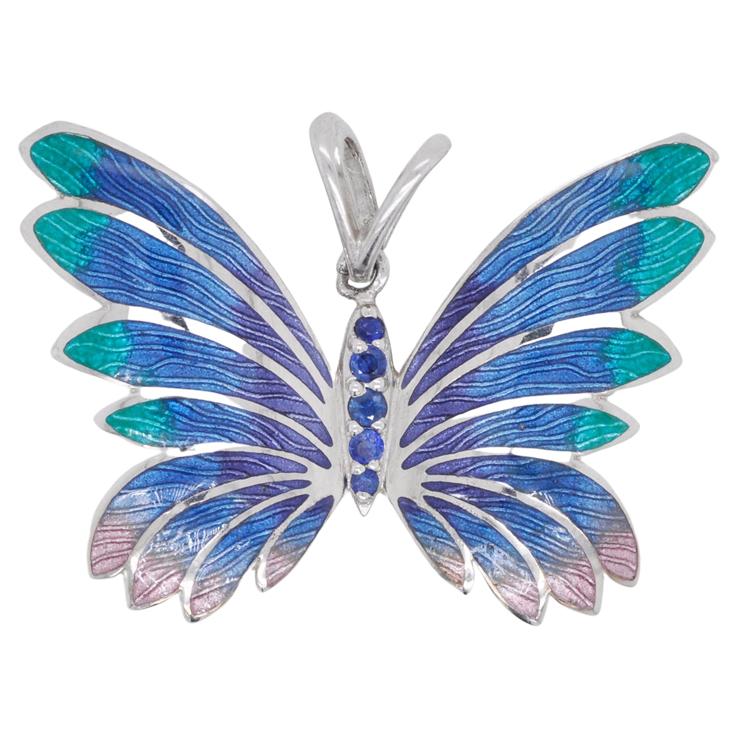 Butterfly Plique-à-Jour Enamel Pendant Necklace Sterling Silver
