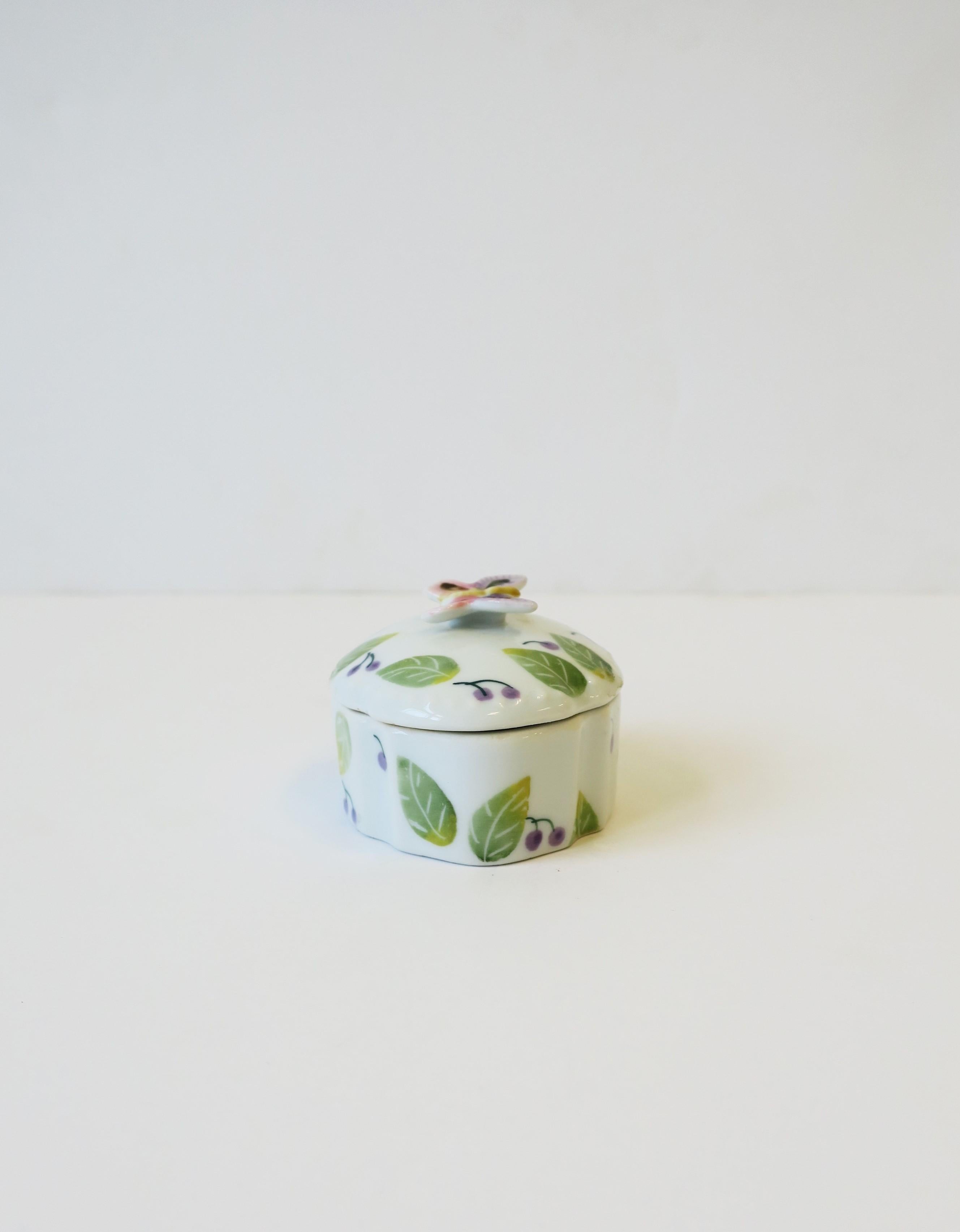 European Butterfly Porcelain Jewelry Box For Sale