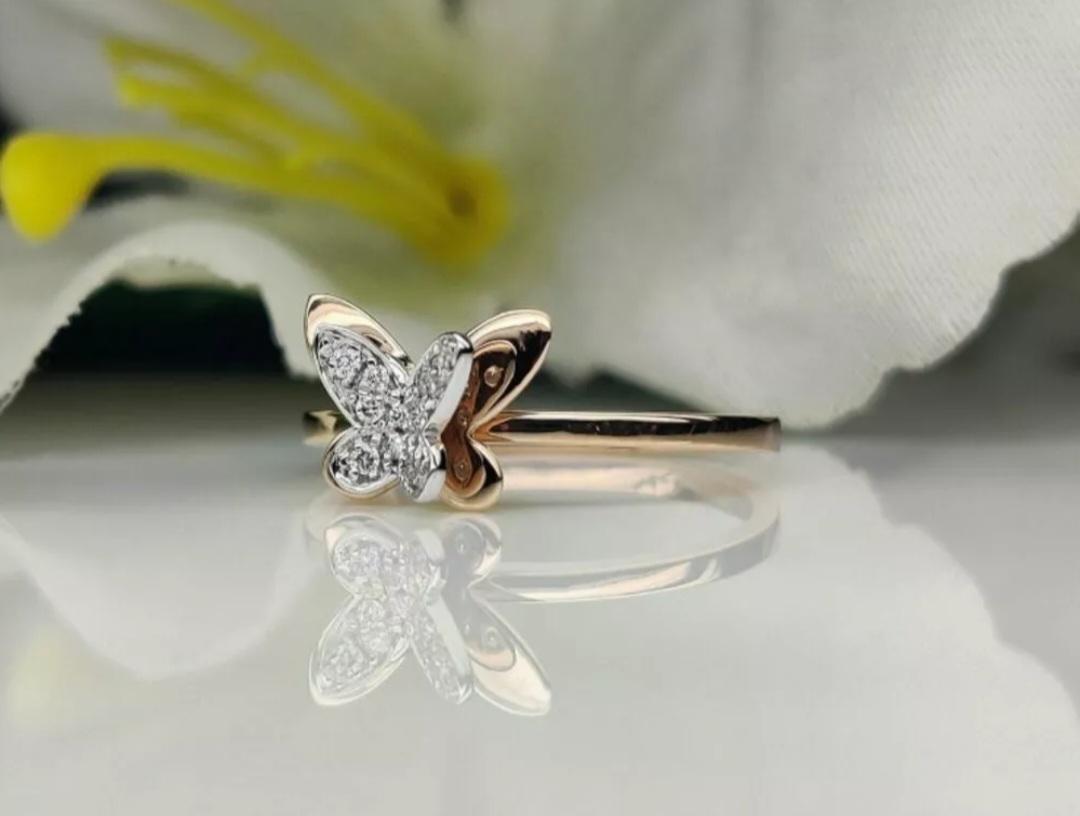 Art Deco Butterfly Ring 14k Gold Diamond Butterfly Band Natural Diamond Birthday Gift. For Sale
