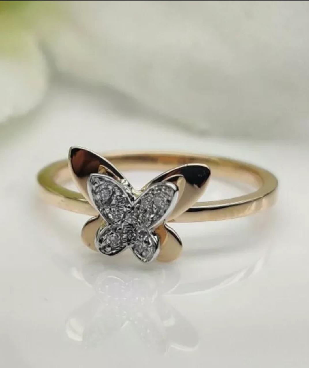 Butterfly Ring 14k Gold Diamond Butterfly Band Natural Diamond Birthday Gift. In New Condition For Sale In Chicago, IL