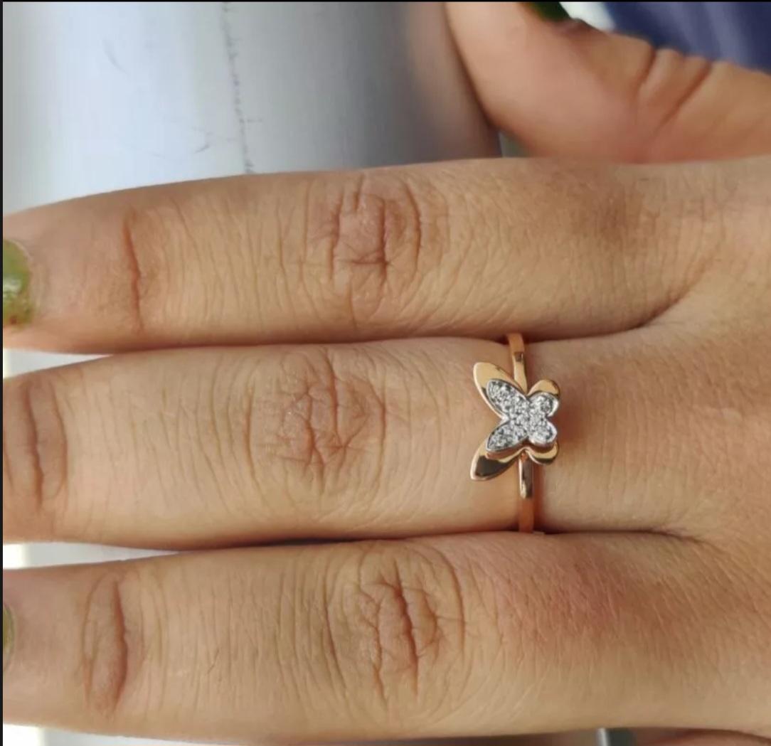 Women's or Men's Butterfly Ring 14k Gold Diamond Butterfly Band Natural Diamond Birthday Gift. For Sale