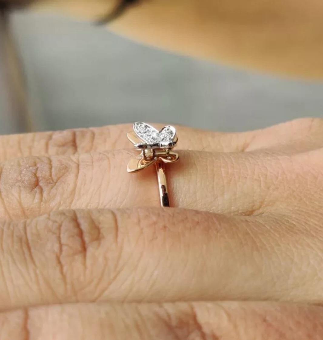 Butterfly Ring 14k Gold Diamond Butterfly Band Natural Diamond Birthday Gift. For Sale 1