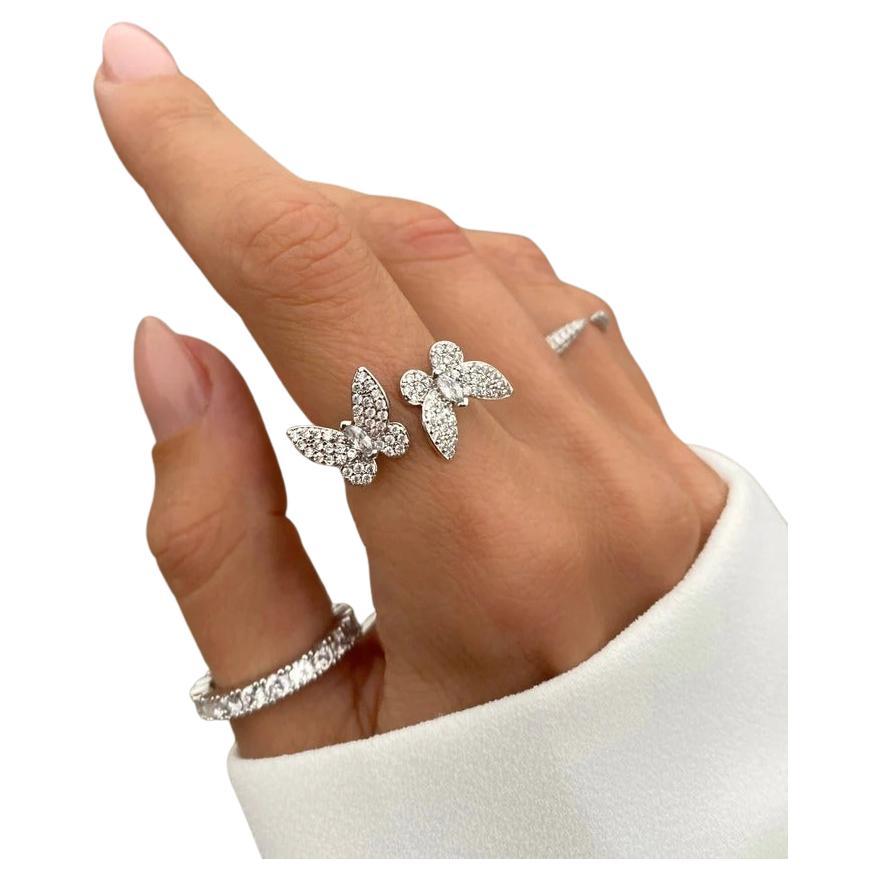 Bague de mariage papillon en argent sterling 925 et Moissanite papillon