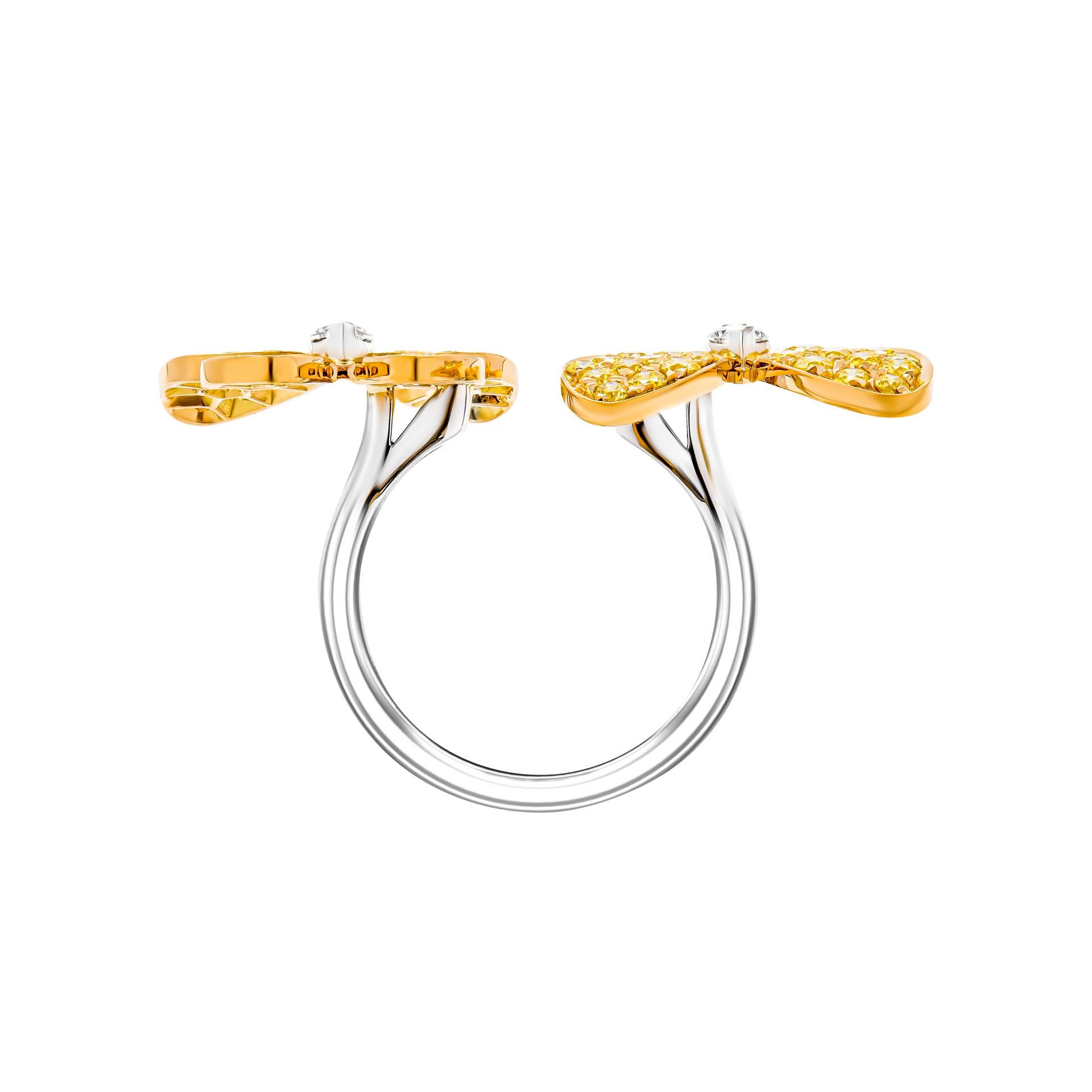 Moderne Bague papillon en or jaune 18 carats et or blanc 18 carats en vente