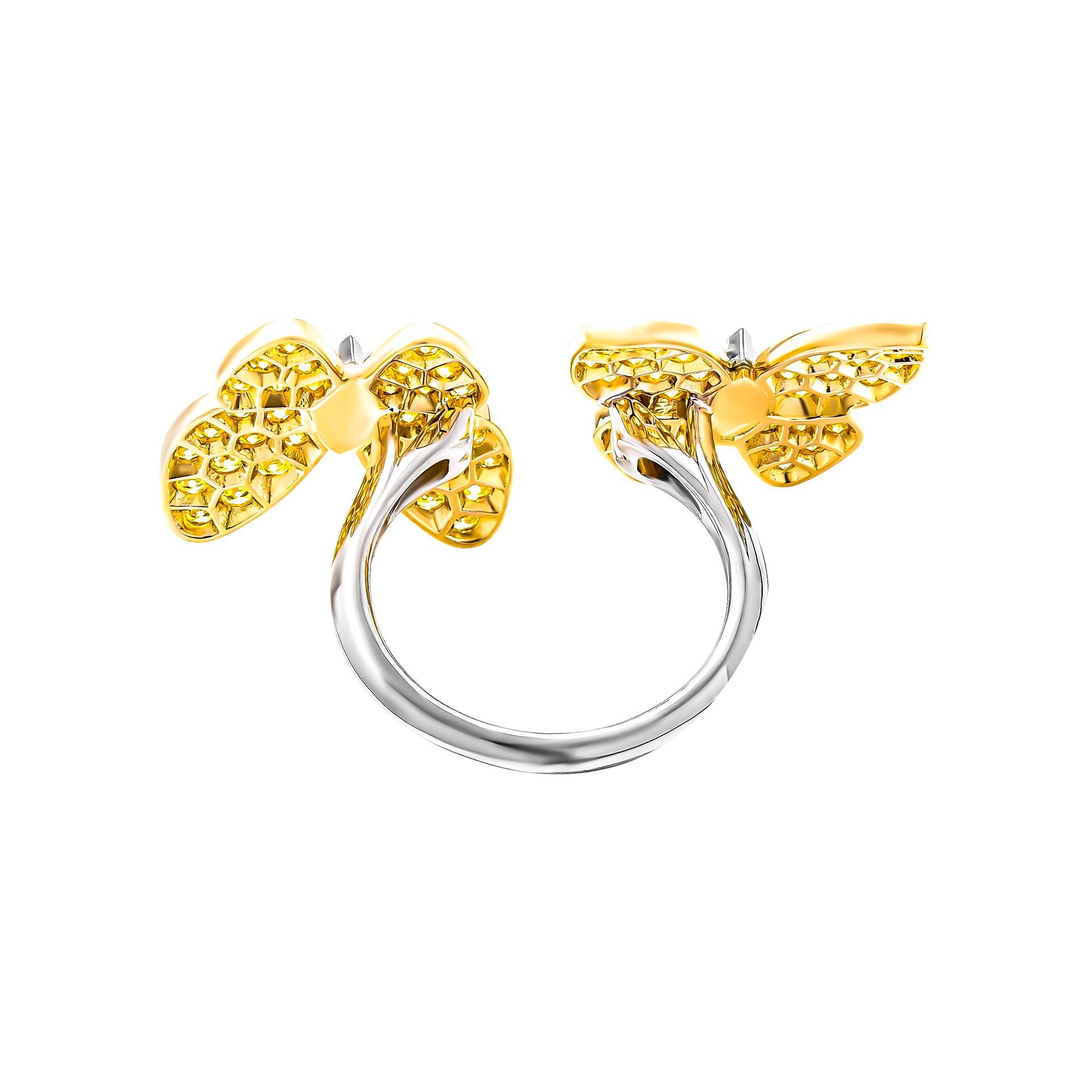 Bague papillon en or jaune 18 carats et or blanc 18 carats Neuf - En vente à New York, NY