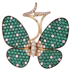 Butterfly Ring In Emerald & Diamond in 18K Yellow  Gold