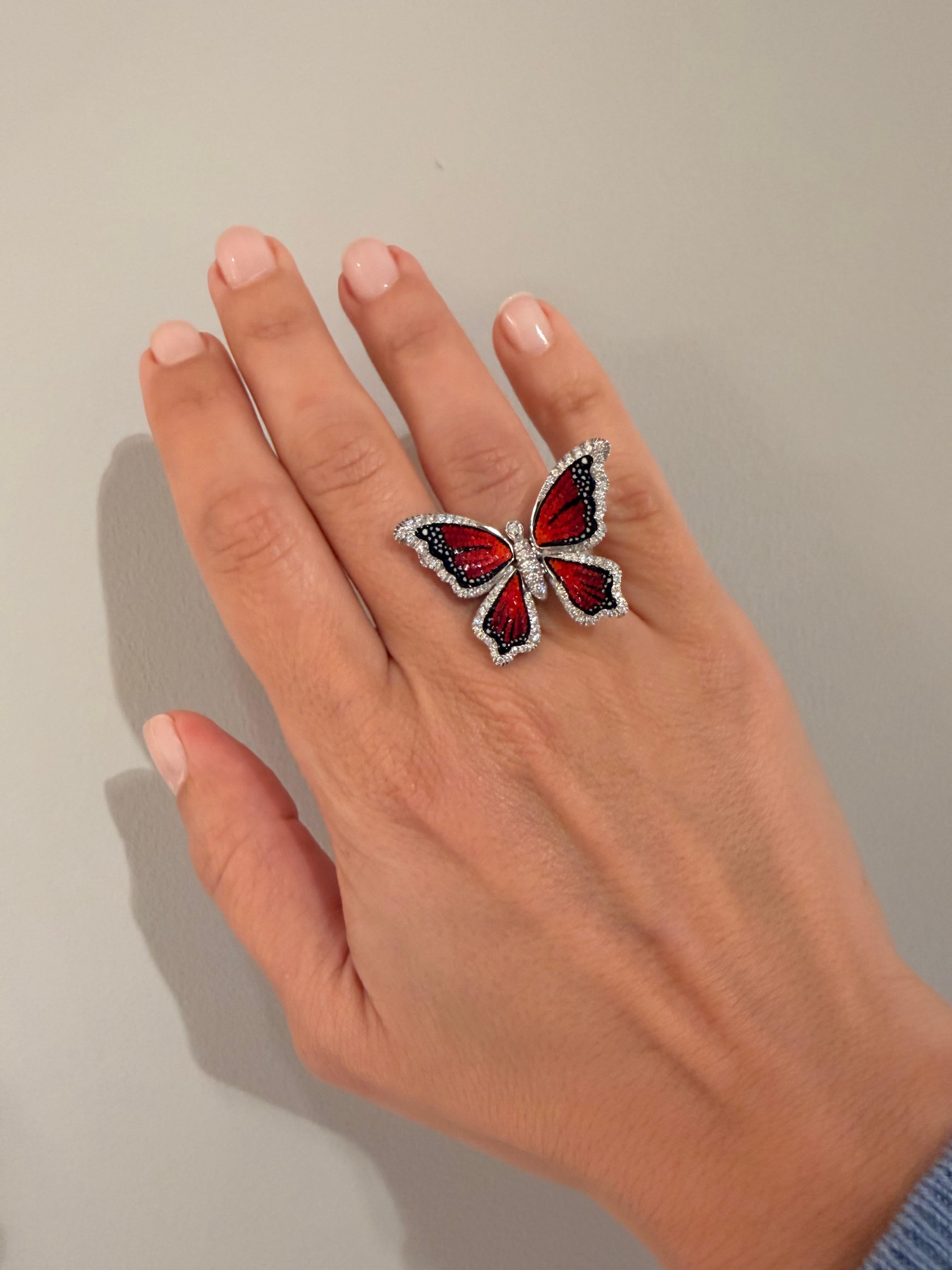 Butterfly Ring in White Gold with White Diamonds and Micromosaic (Romantik) im Angebot