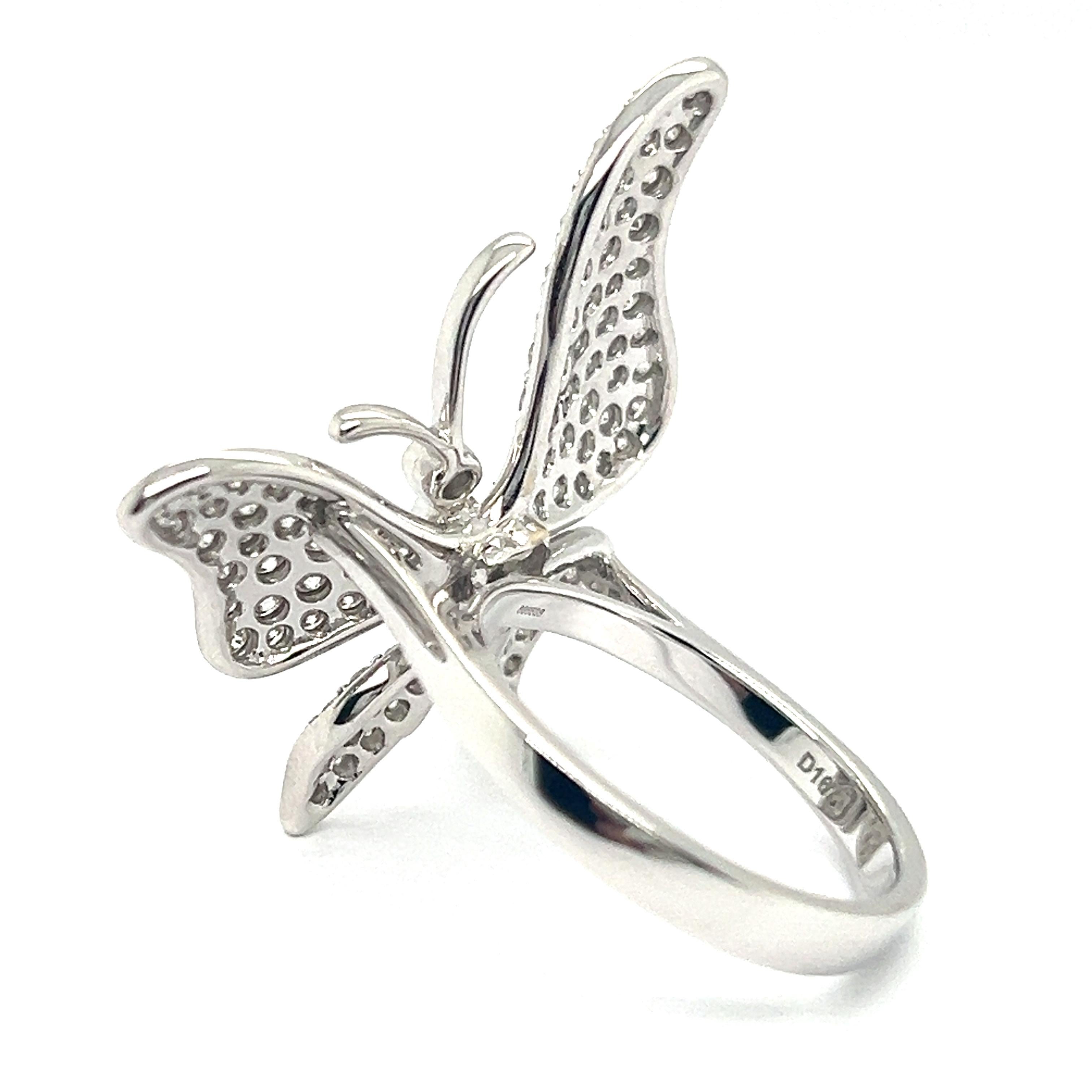 Butterfly Ring with Diamonds in 18 Karat White Gold For Sale 4
