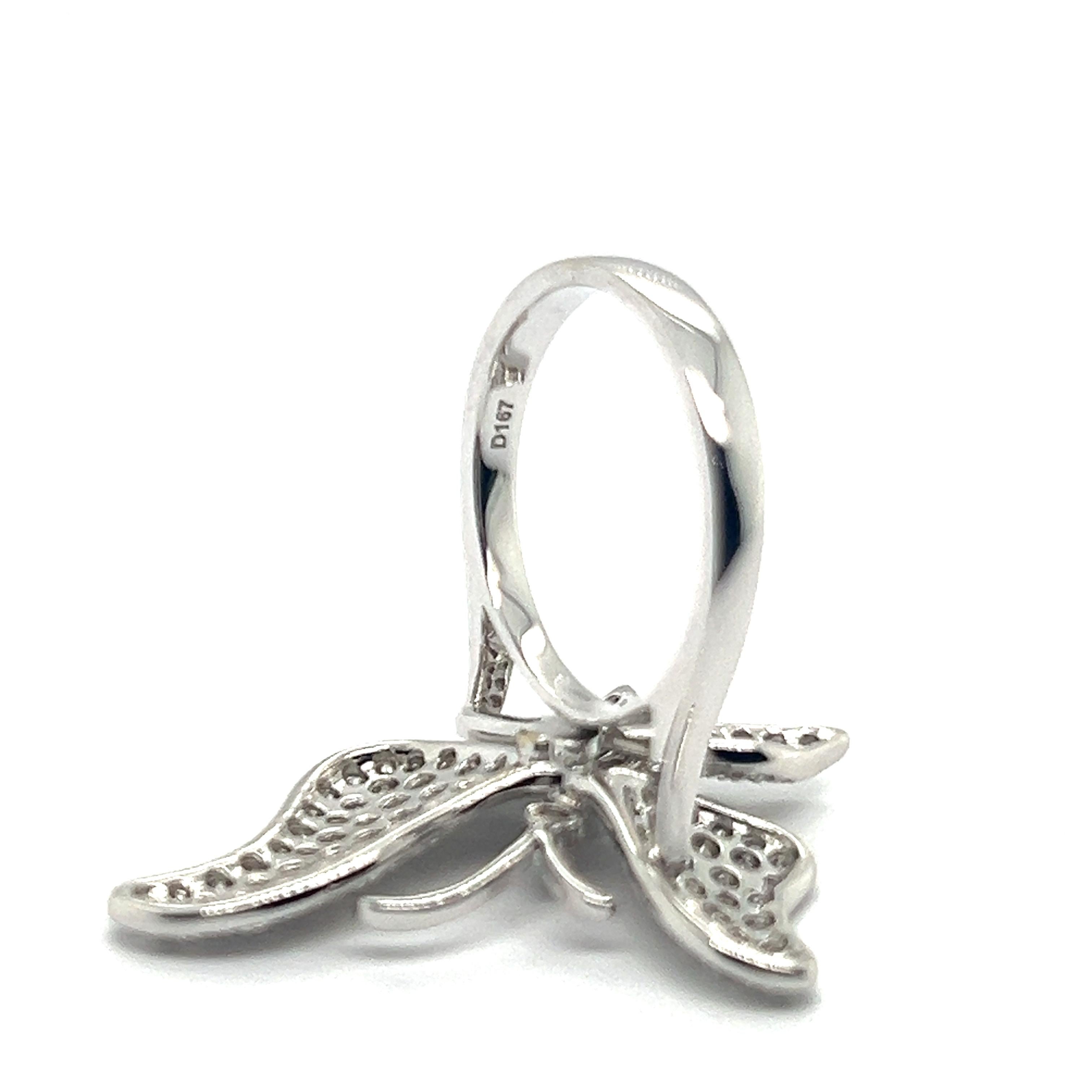 Butterfly Ring with Diamonds in 18 Karat White Gold For Sale 5