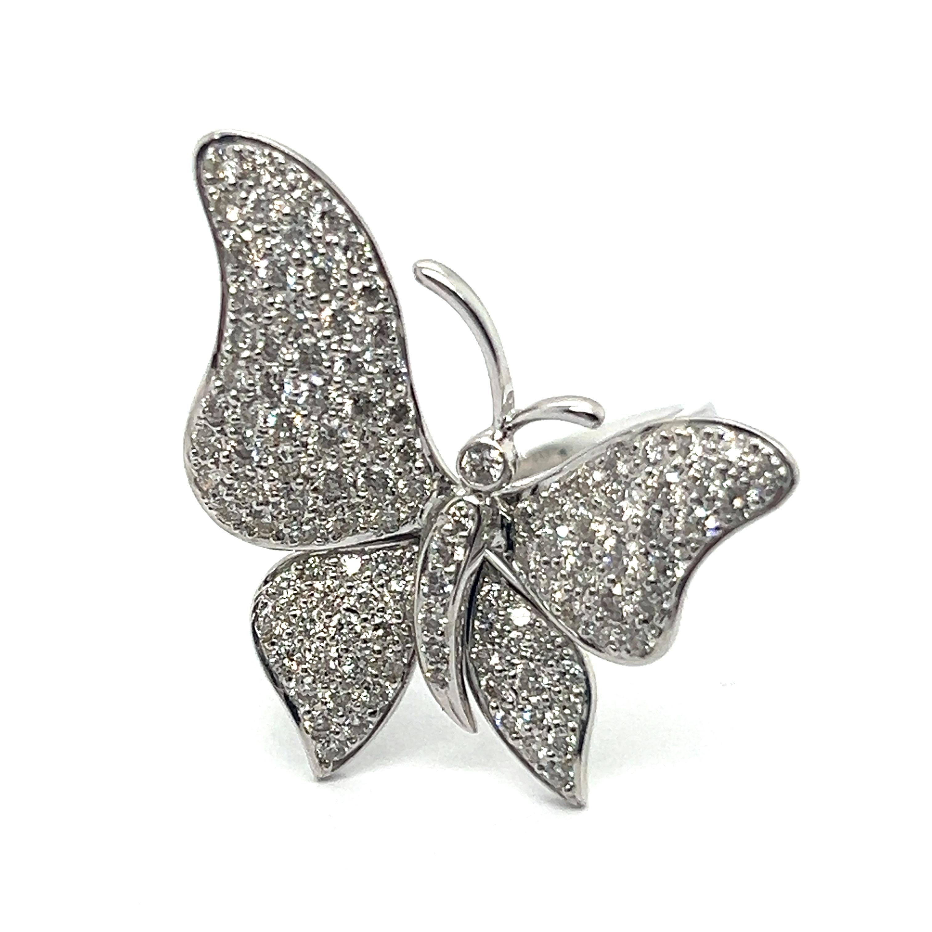 Bague papillon avec diamants en or blanc 18 carats en vente 7