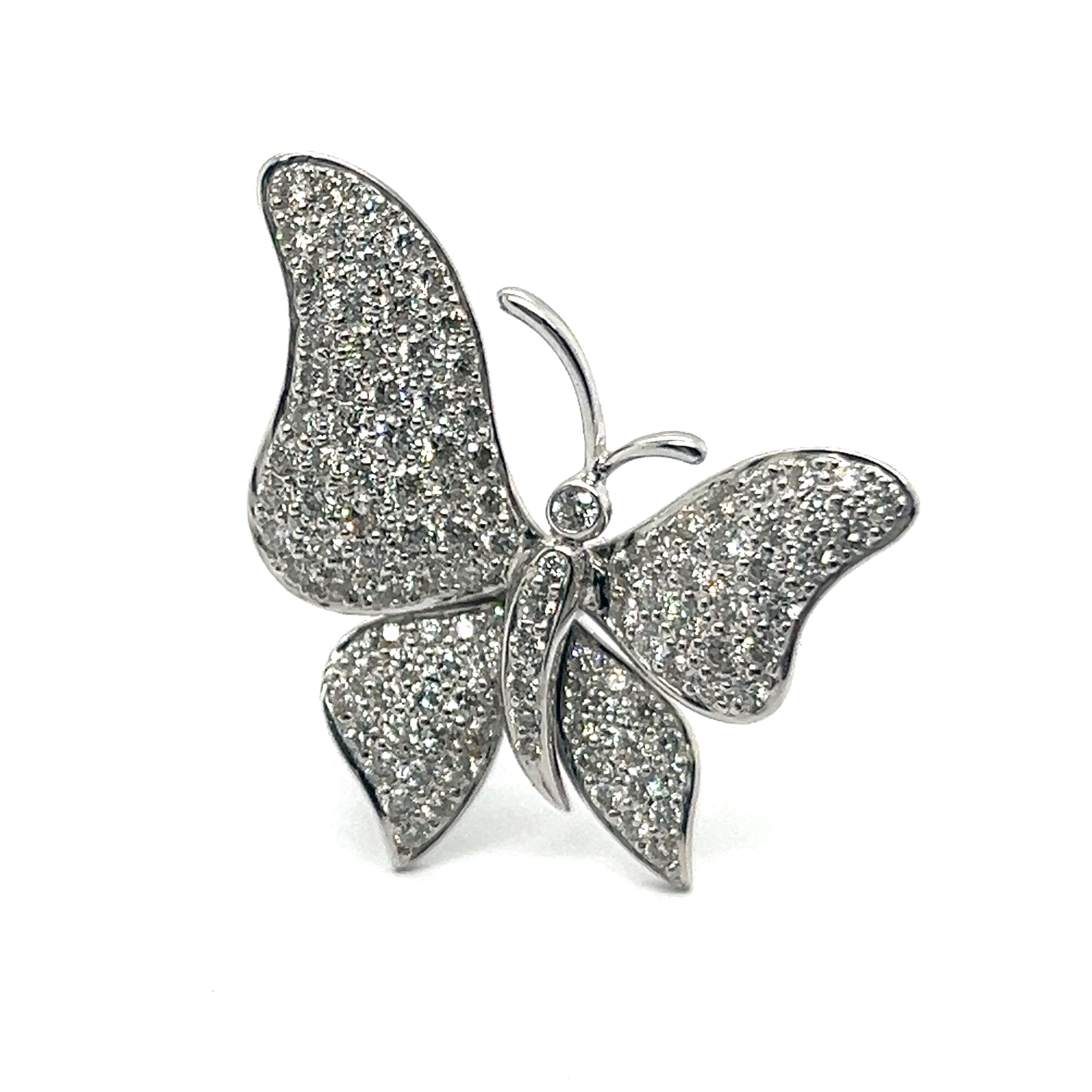 Bague papillon avec diamants en or blanc 18 carats Unisexe en vente