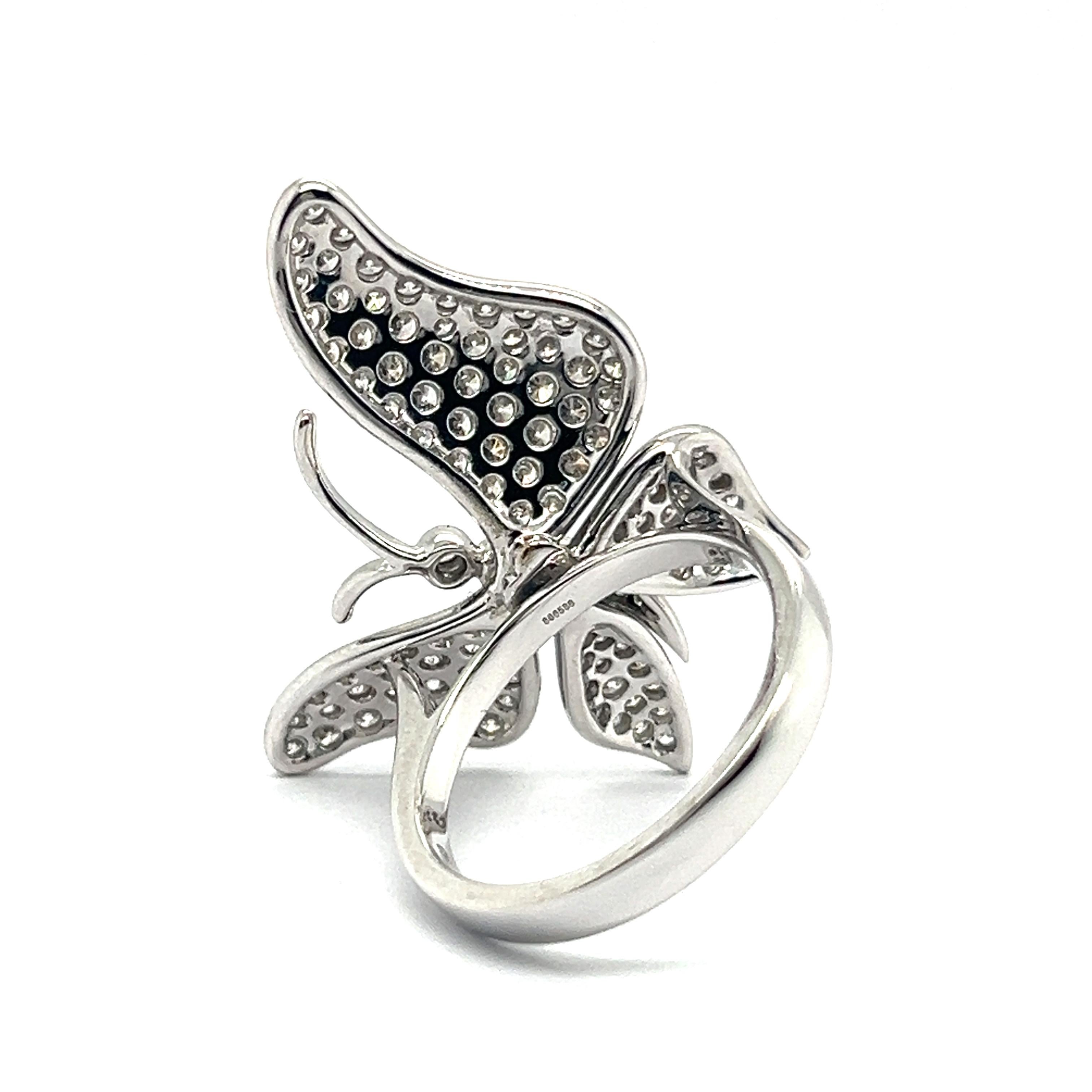 Butterfly Ring with Diamonds in 18 Karat White Gold For Sale 2