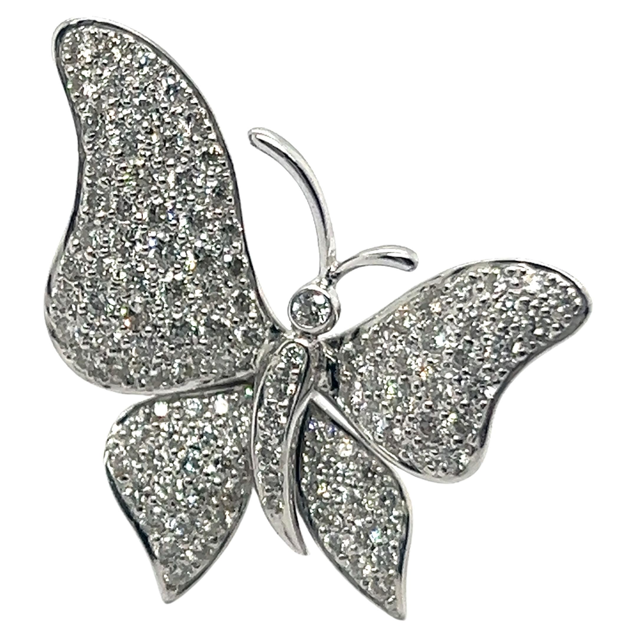 Bague papillon avec diamants en or blanc 18 carats en vente