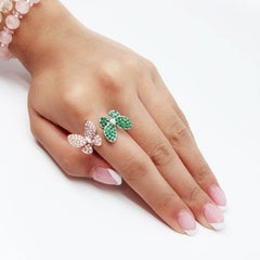 Butterfly Ring with Emerald and Diamond in 18 Karat White Gold