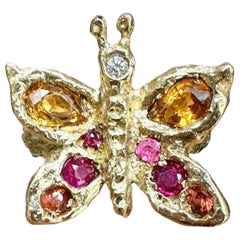 Butterfly Ring with Sapphires and a Diamond in gold One of a kind in stock