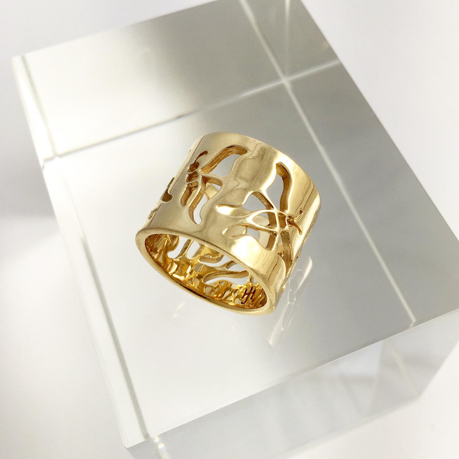 Introducing our mesmerizing Butterfly Ring in yellow gold, a symbol of elegance and grace that captures the beauty of nature. Crafted from 14k bright yellow gold, this enchanting ring showcases cut-out butterflies that encircle the band, creating a