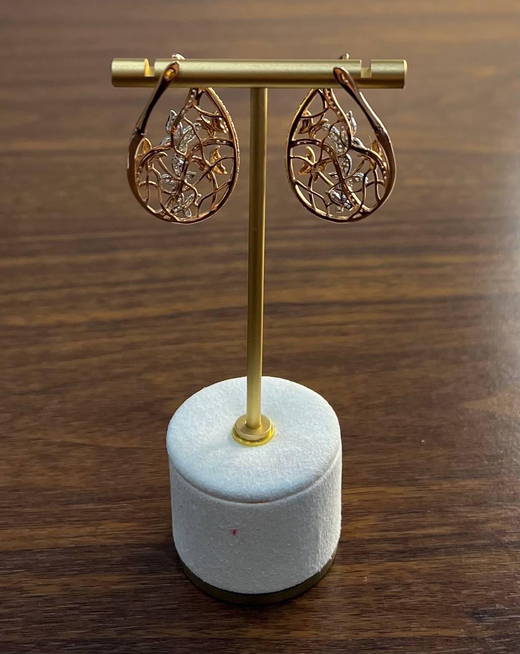 Butterfly Romance Floral Motifs Diamonds 14K Yellow Gold Drop Statement Earrings For Sale 2