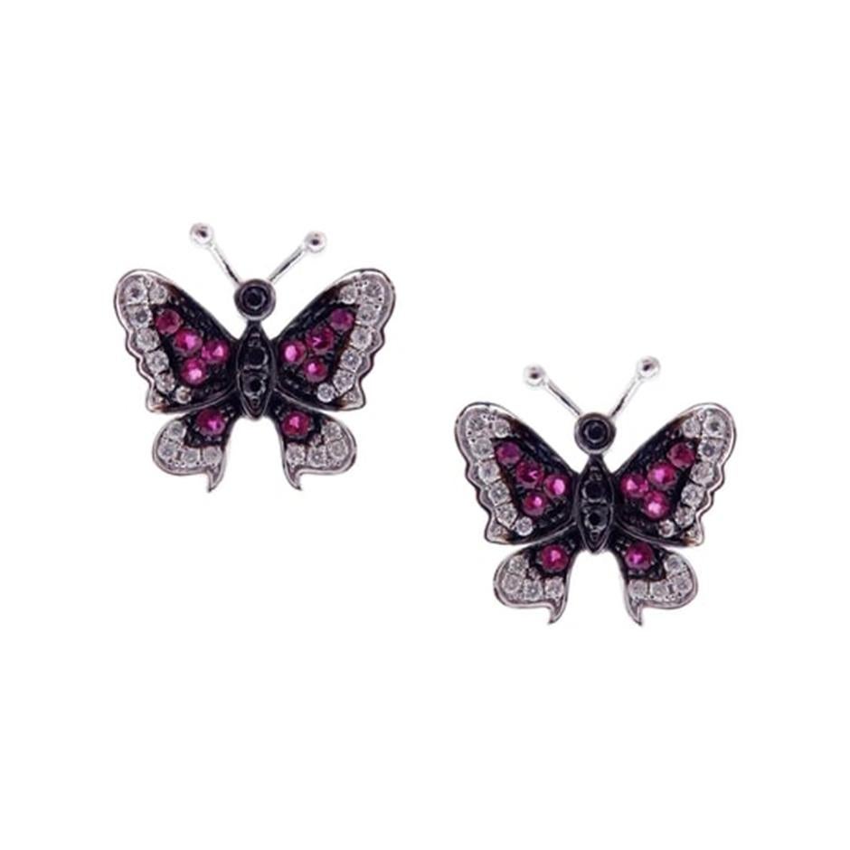 Modern Butterfly Ruby Earring Ring Set For Sale