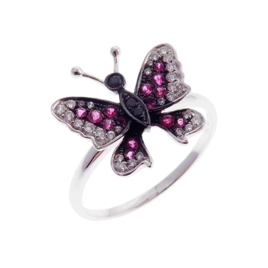 Schmetterling-Rubin-Ohrring-Ring-Set Damen im Angebot