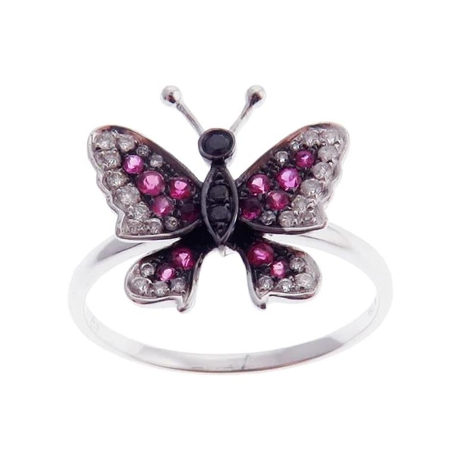 Schmetterling-Rubin-Ohrring-Ring-Set im Angebot 1