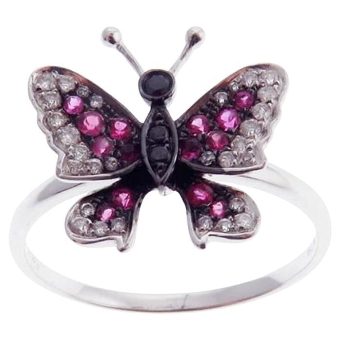 Butterfly Ruby Earring Ring Set For Sale