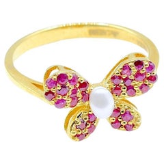 Butterfly Ruby Pearl Ring