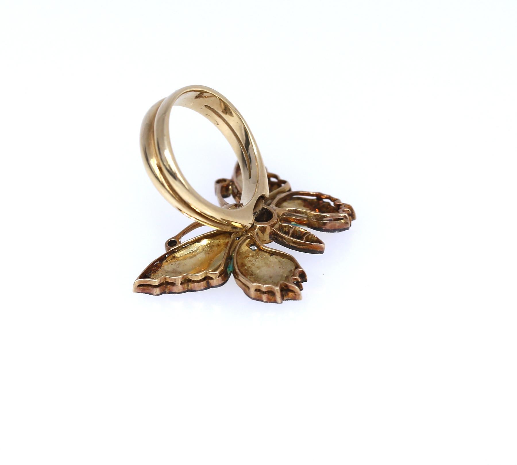 Butterfly Ring Sapphire Diamonds Color Enamel, 1950 In Good Condition For Sale In Herzelia, Tel Aviv