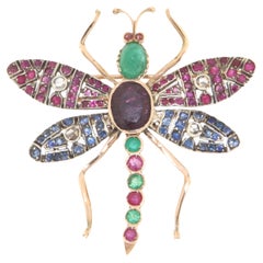 Broche Mariposa Zafiros Rubí Esmeraldas Diamantes Oro Amarillo 14 Kilates