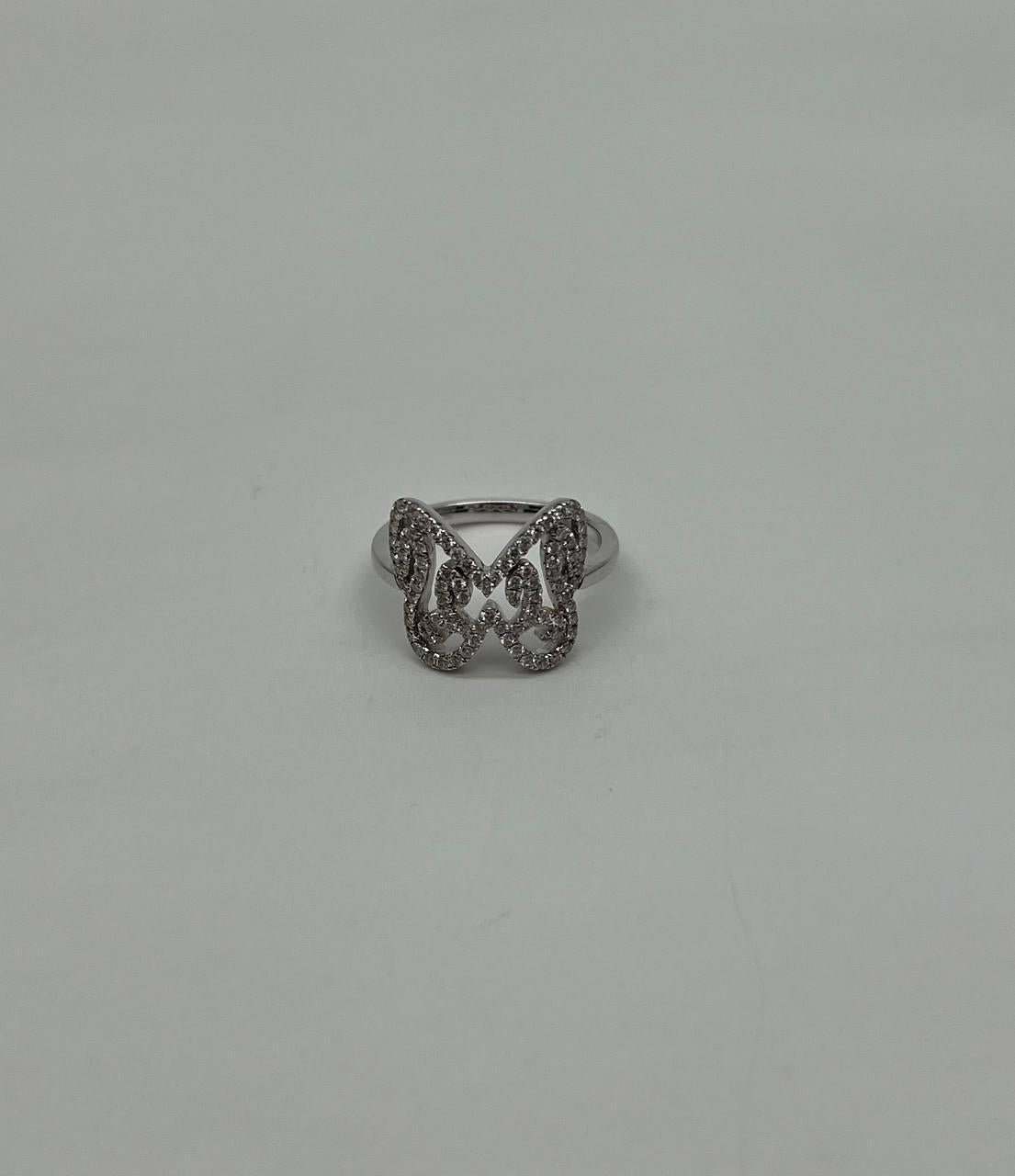 Women's Butterfly Set Diamonds Halo Motif 18K Karat White Gold Animal Statement Ring For Sale