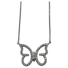 Schmetterling Set Diamanten Halo Motiv 18K Karat Weißgold Anhänger Kette Halskette