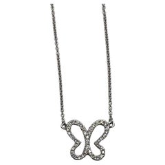 Schmetterling Set Diamanten Halo Motiv 18K Karat Weißgold Anhänger Kette Halskette