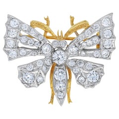 Butterfly Shape Diamonds 18K White Yellow Gold Pin Brooch