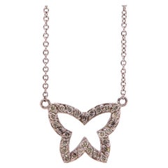 Butterfly Shaped Round Diamond Pendant Necklace 14K White Gold Motif Animal 