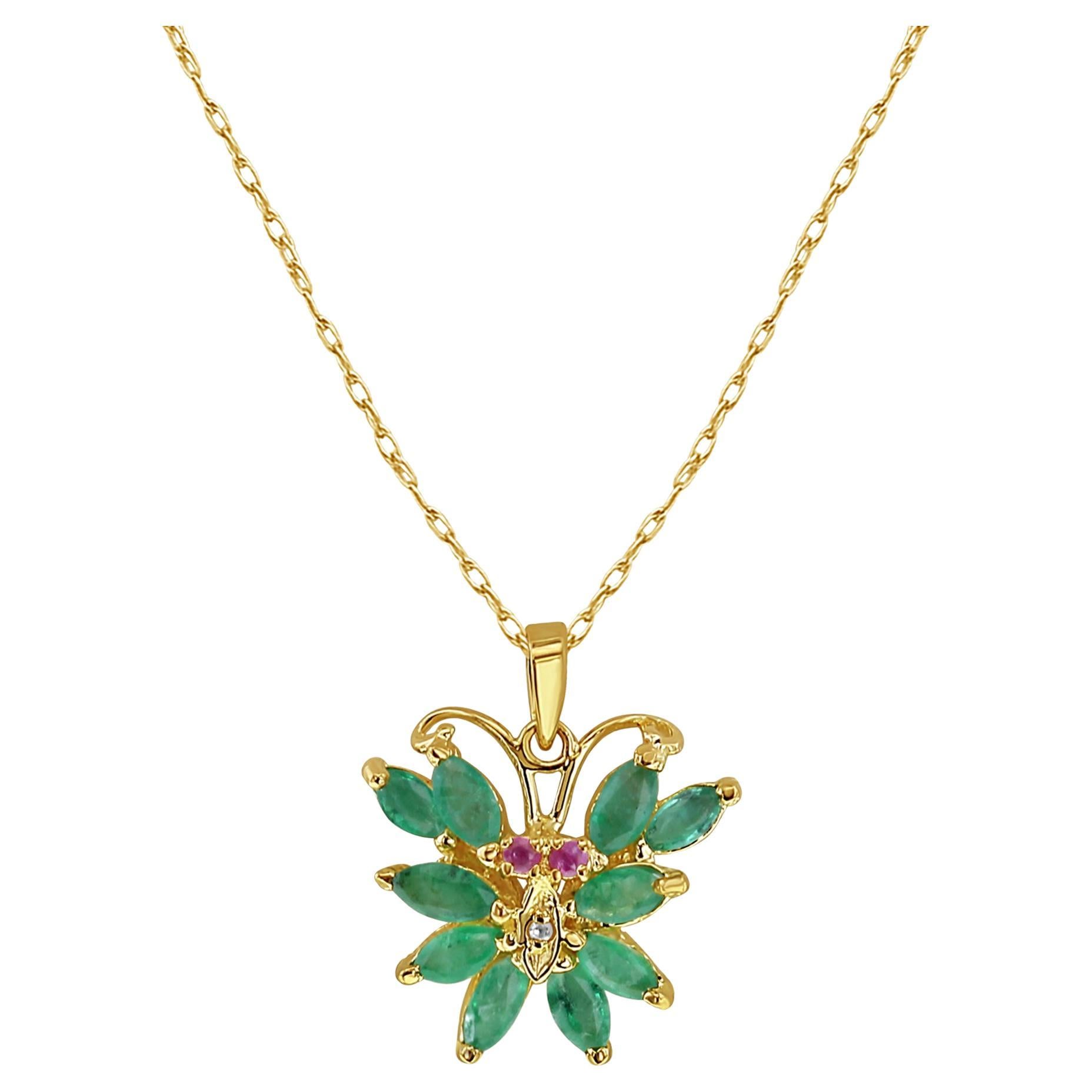 Collana con smeraldo e rubino a forma di farfalla