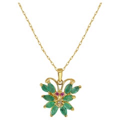 Butterfly Shaped Emerald & Ruby Necklace