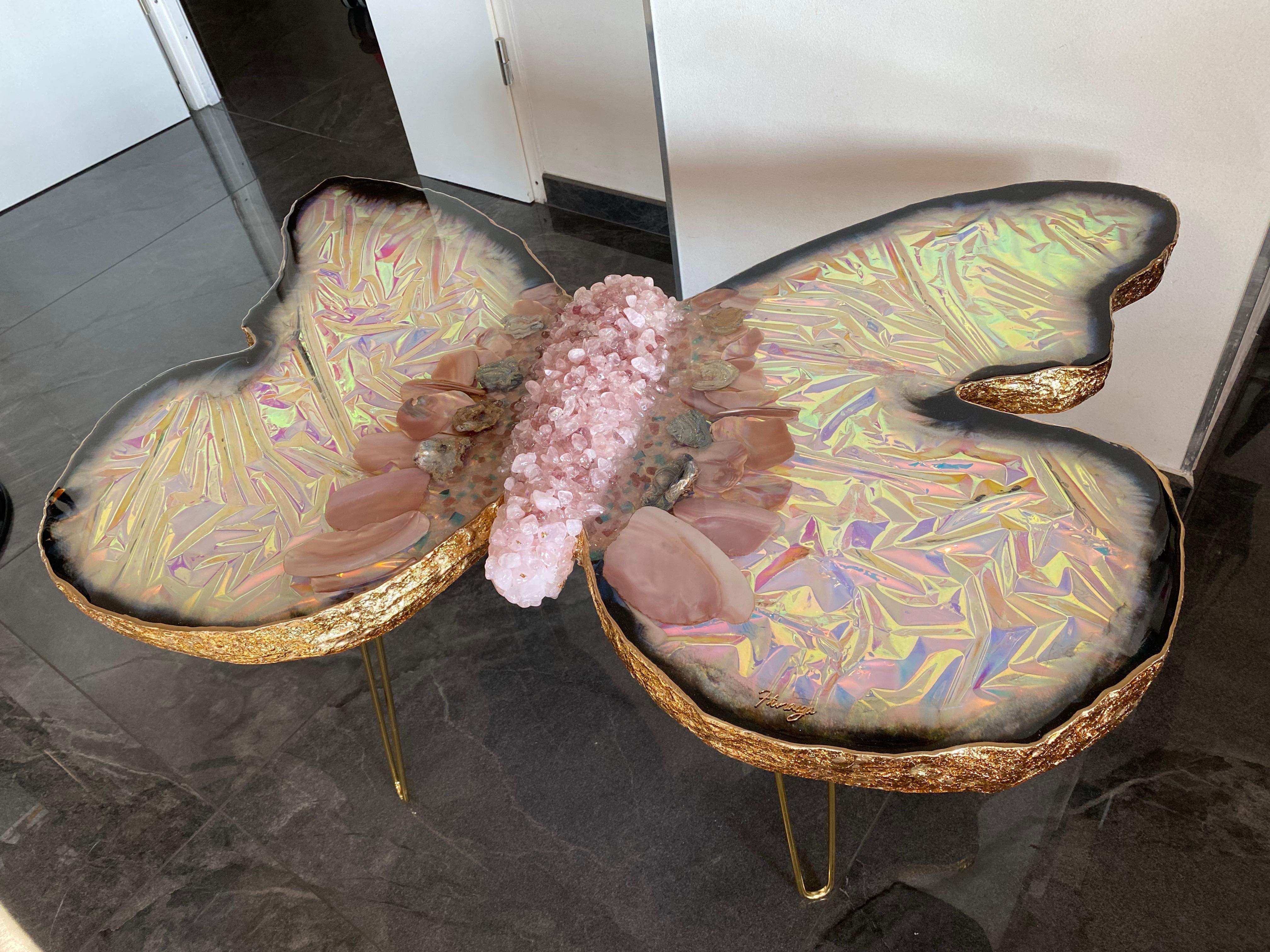 Mesa geoda de ópalo en forma de mariposa Francés en venta