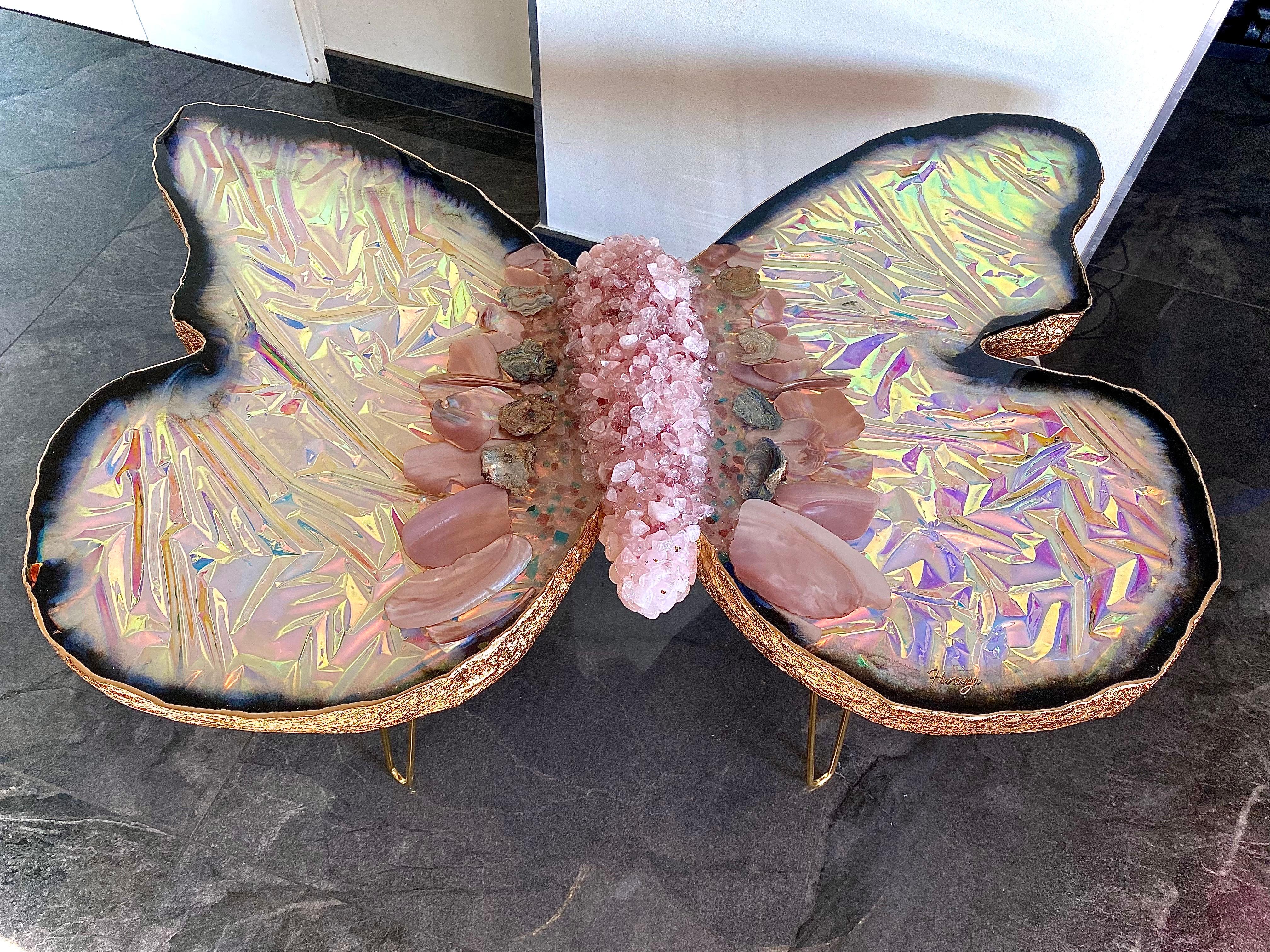 Mesa geoda de ópalo en forma de mariposa en venta 1
