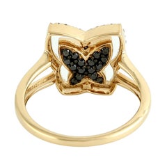 Butterfly Shaped Pave Blue Sapphire & Diamonds Ring Made In 18k Yellow Gold