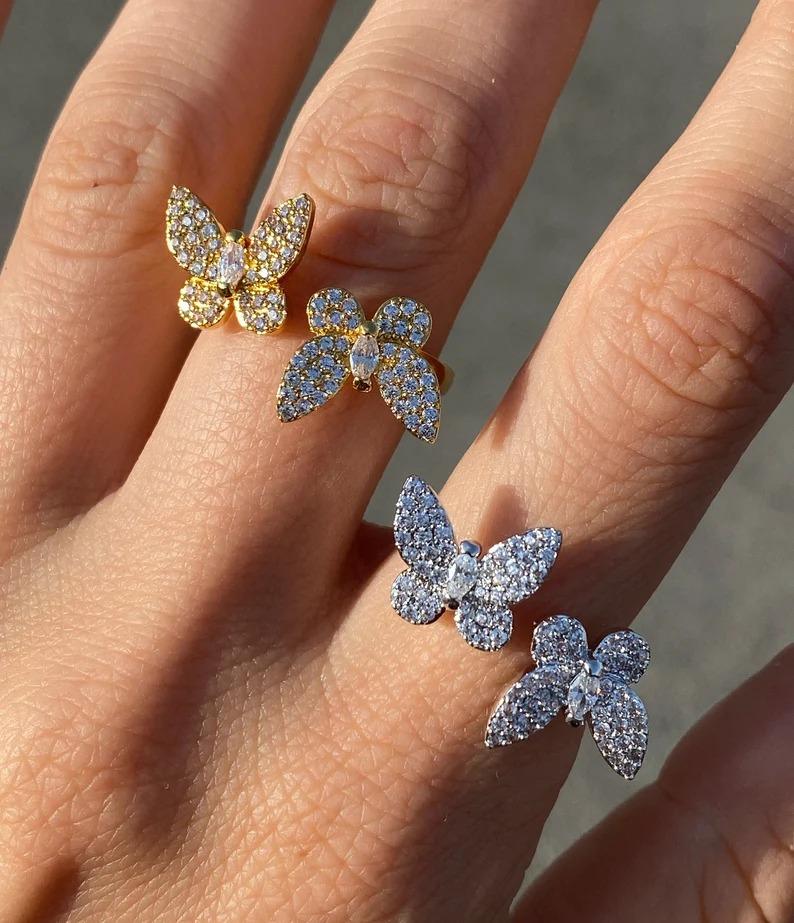 Bague de mariage papillon en argent sterling 925 et Moissanite papillon 1