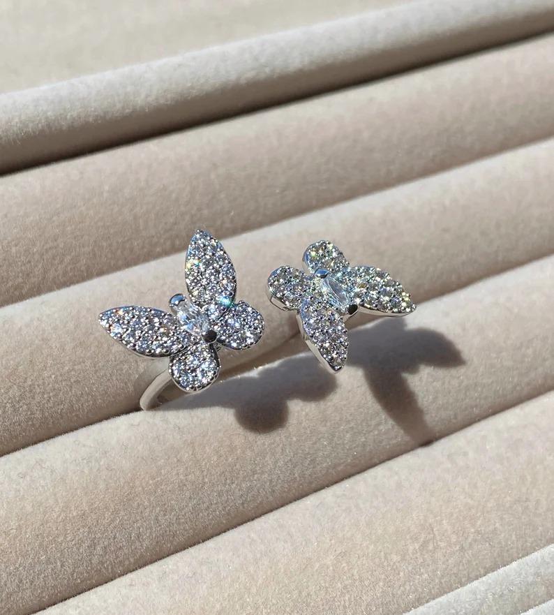 Bague de mariage papillon en argent sterling 925 et Moissanite papillon 2